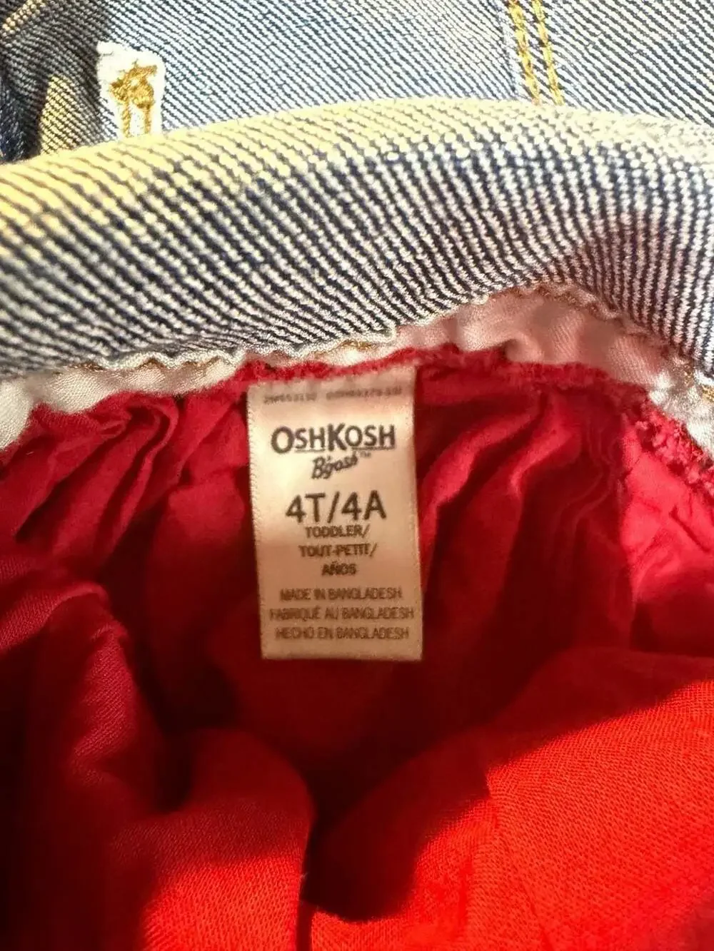 OshKosh B'gosh Denim and Red Black Plaid Overall Dress Jumper Size 4T
